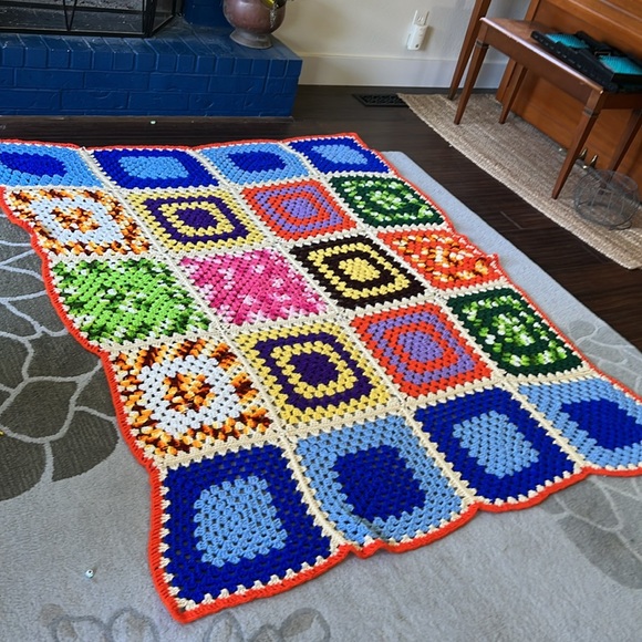 💕GORGEOUS Vintage Granny Square Afghan Crochet Blanket Throw - Picture 2 of 13